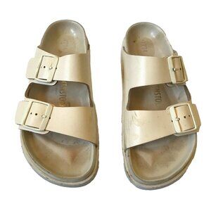 Birkenstock Arizona Leather Sandals Slides Womens 38 8 Cream Ivory Two Strap
